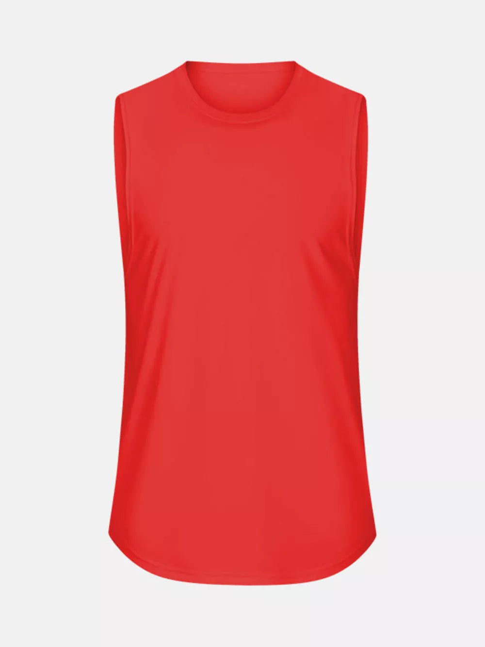 Red crew neck tank top with relaxed fit