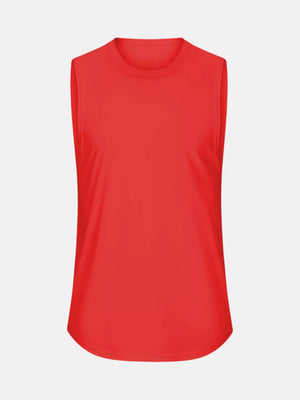 Red crew neck tank top with relaxed fit