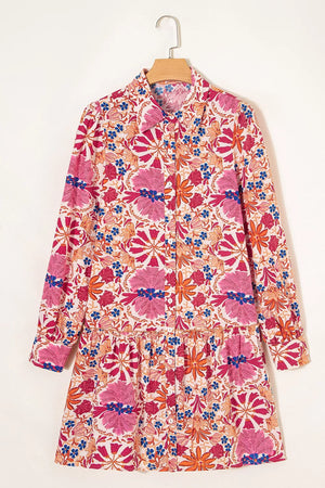 Fall Flower Print Long Sleeve Mini Dress option 8