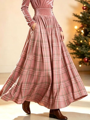 Pink two-piece set featuring pocketed and plaid