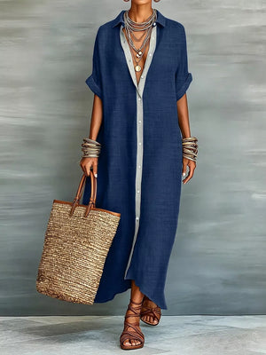 shirt dress in Dark Navy with buttoned and ankle-length
