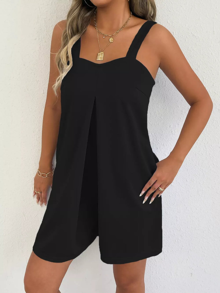 Sweetheart Neck Wide Strap Romper in Navy Blue
