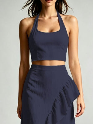 bohemian two-piece set in Burgundy with halter