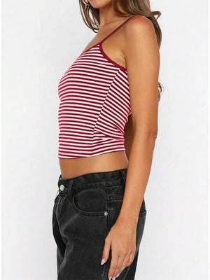 Striped Scoop Neck Cami in Wine Red