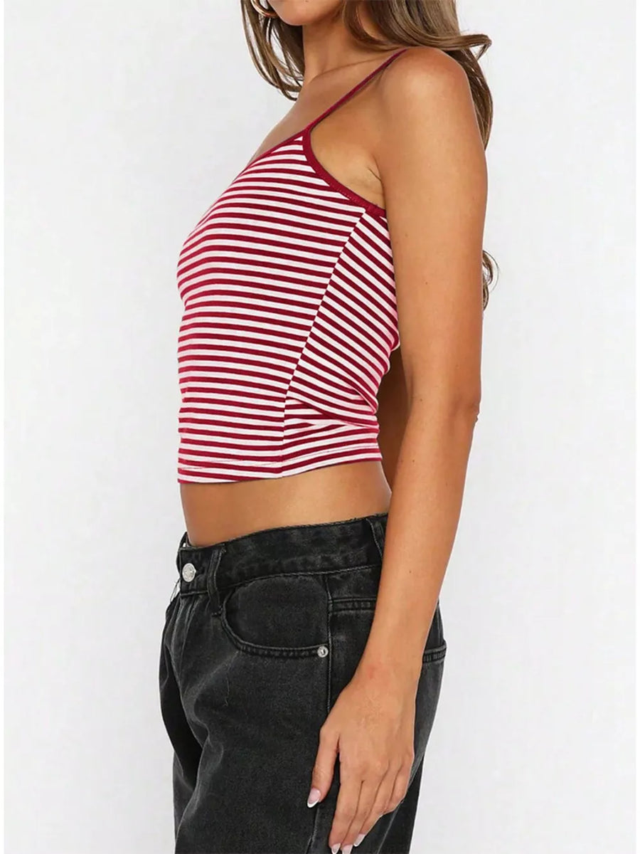 Striped Scoop Neck Cami in Wine Red