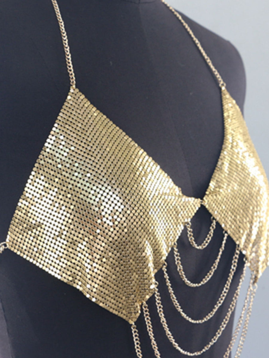 glam halter top in gold with halter