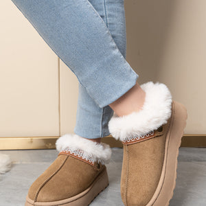 Slip-On Suede Round Toe Platform Ankle Boots in Camel with round toe
