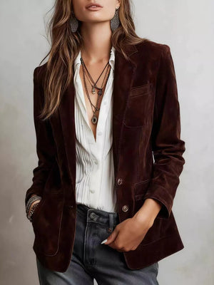 blazer in dark brown featuring buttoned and slim fit