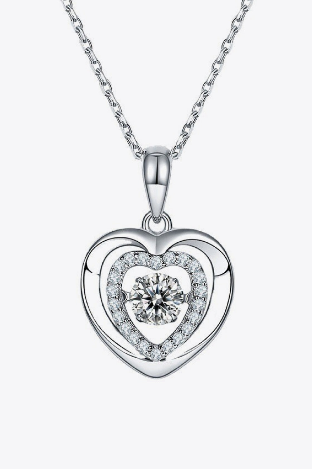 Silver heart necklace with diamond halo and center stone