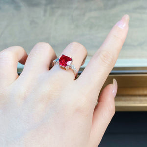 ring in Red with geometric and zircon stone