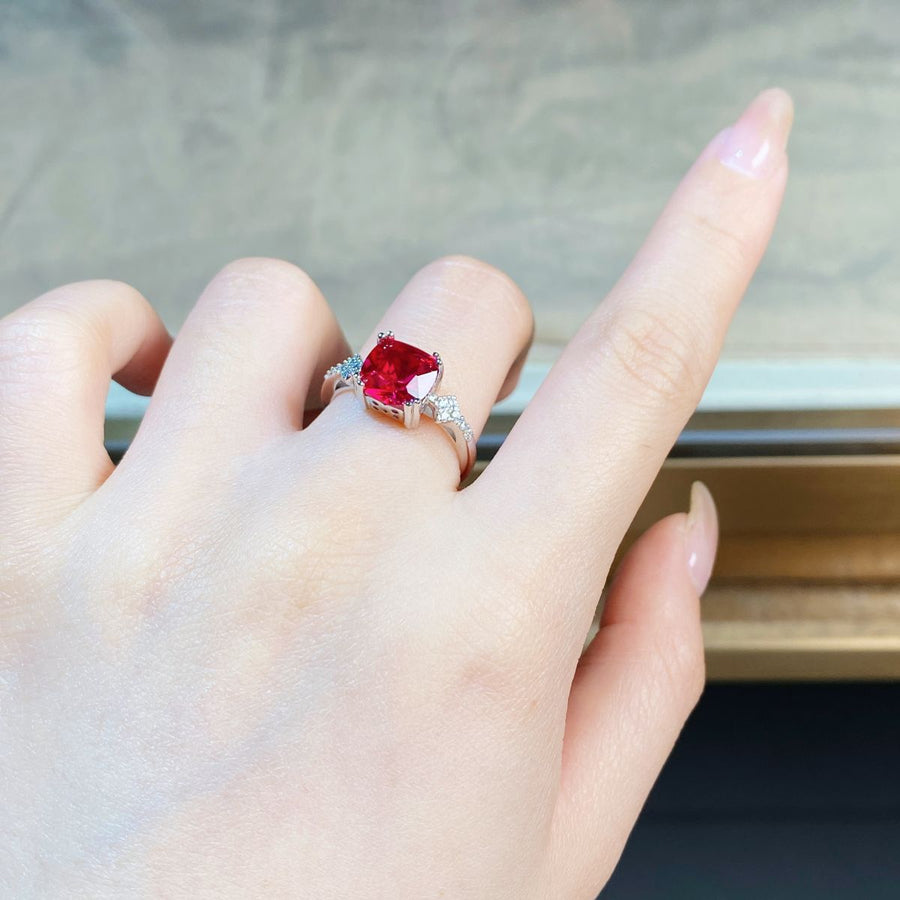 ring in Red with geometric and zircon stone