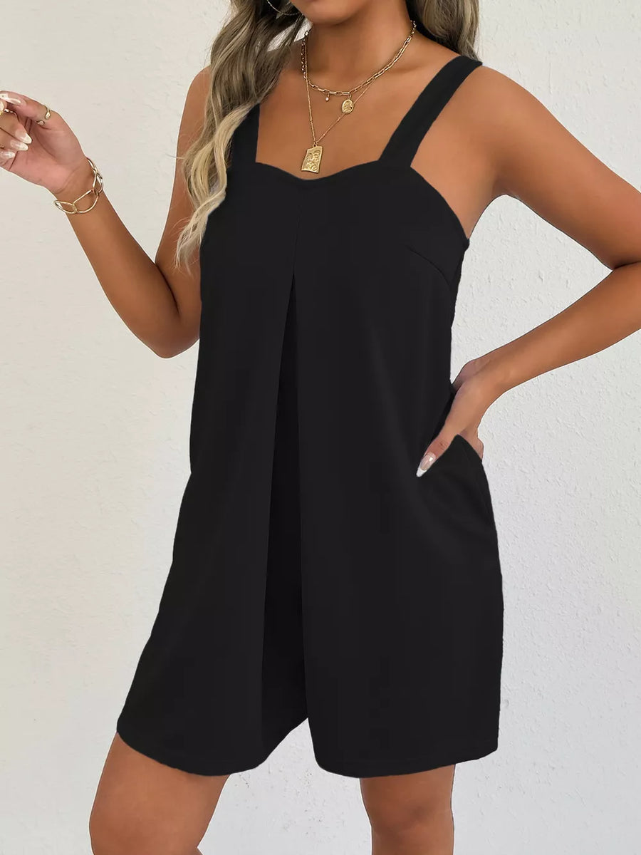 Sweetheart Neck Wide Strap Romper in Rose Red