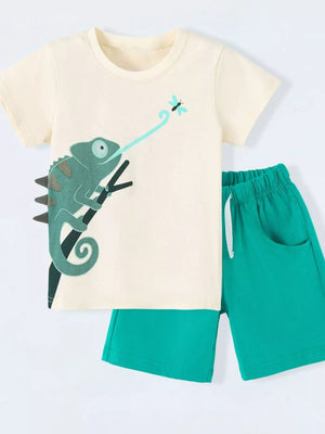 Children's Lizard Round Neck Tee & Shorts Set in this colorway