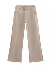 Apricot wide-leg sweatpants with adjustable waist and front seam detail.
