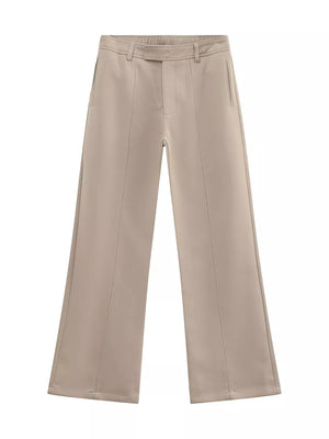 Apricot wide-leg sweatpants with adjustable waist and front seam detail.