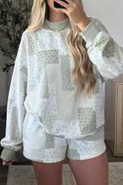 pajama set in white with patchwork and drawstring