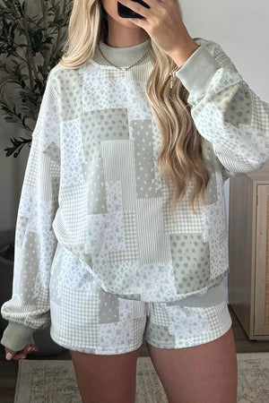 pajama set in white with patchwork and drawstring
