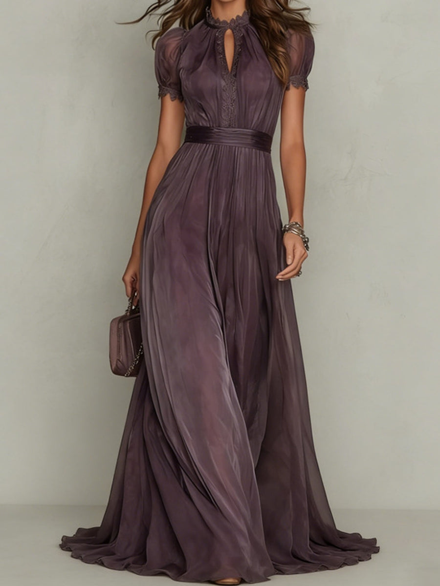 maxi dress in plum featuring lace detail and A-line fit