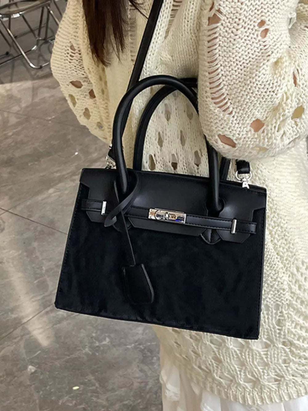 Red Textured Leather Top-handle Handbag