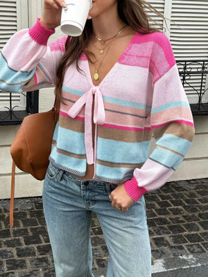Multicolor Striped Tie-front Cardigan