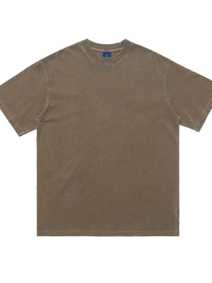 Brown oversized graphic tee, 100% cotton, crewneck, short sleeves.