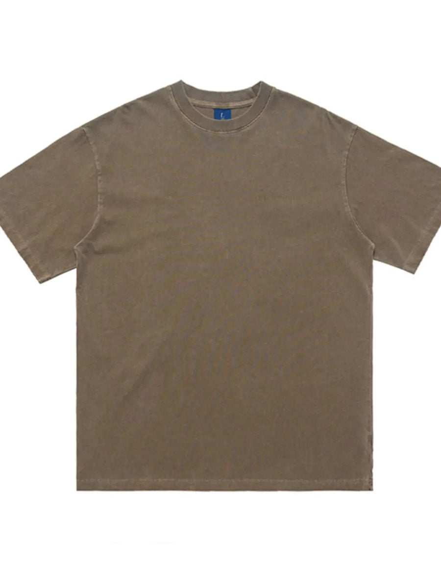 Brown oversized graphic tee, 100% cotton, crewneck, short sleeves.