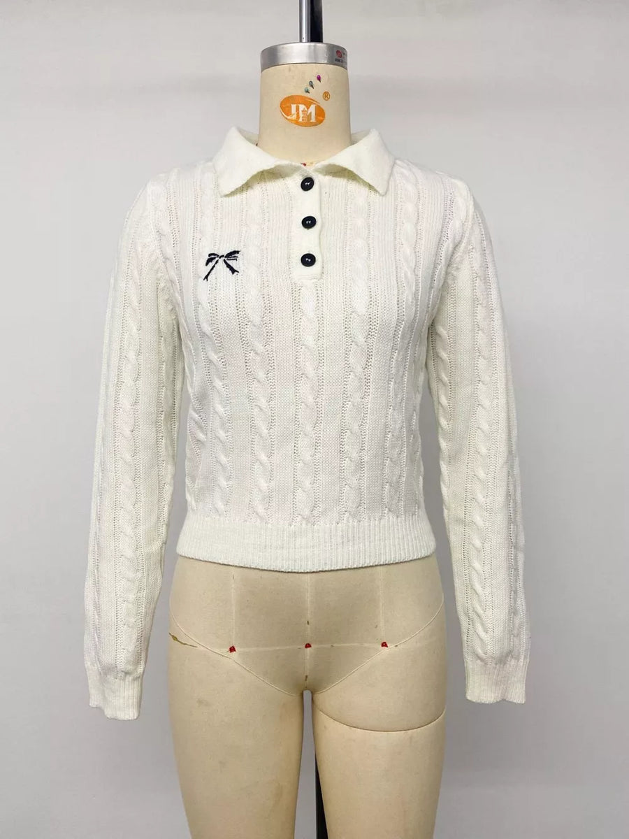 Cable Knit Long Sleeve Sweater in White, view 12