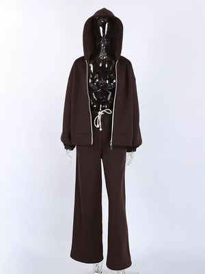 Zip-up Hoodie And Wide-leg Sweatpants Set in Yellow
