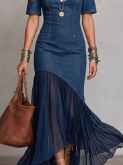 100% polyester Care instructions: Machine wash cold maxi dress in Dark Blue with A-line silhouette