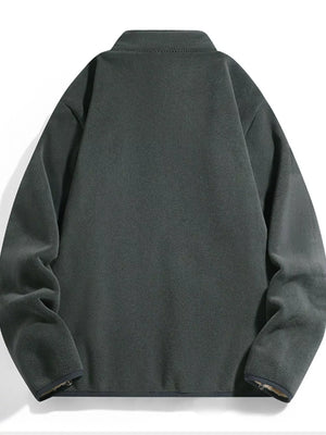Fleece lined zip-up jacket in graphite gray with a stand-up collar.