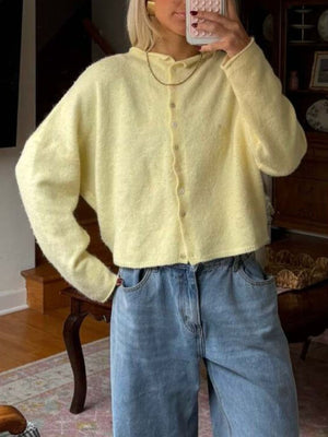 Yellow relaxed cardigan with round neck