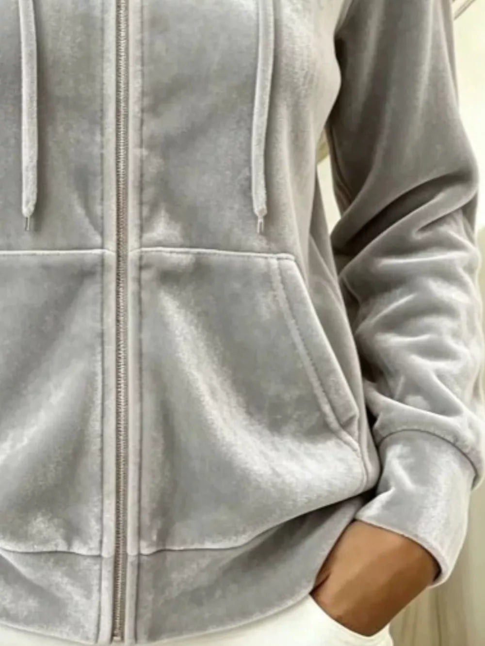 Full Size Velvet Zip-up Hoodie Plus Size in Burgundy
