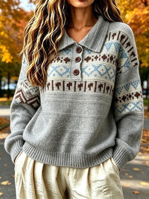 vintage-inspired pullover sweater in Beige with collared