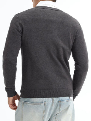 Men's Plus Size Button-Down Knit Cardigan in Flowers Dark Gray with plus-size