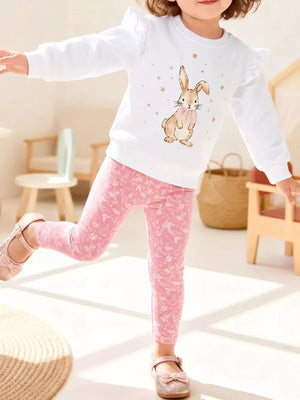 White Children's Bunny Graphic Sweatshirt And Leggings Set