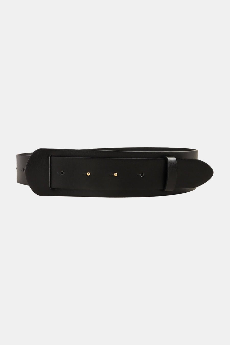 Black leather wide belt with adjustable buckle and gold-tone studs