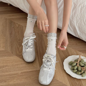 socks featuring solid, striped, polka dot, geometric, bow print in light gray with cotton Imported Size &amp texture