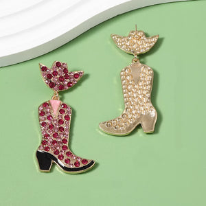 Earrings in Rose Red with rhinestone embellishment and long