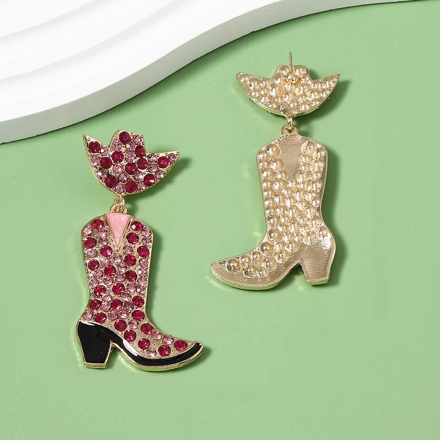 Earrings in Rose Red with rhinestone embellishment and long