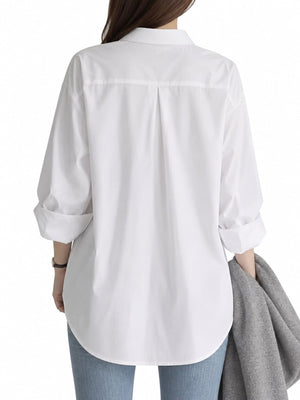 The main fabric component is polyester button-down shirt in Pink with oversized silhouette