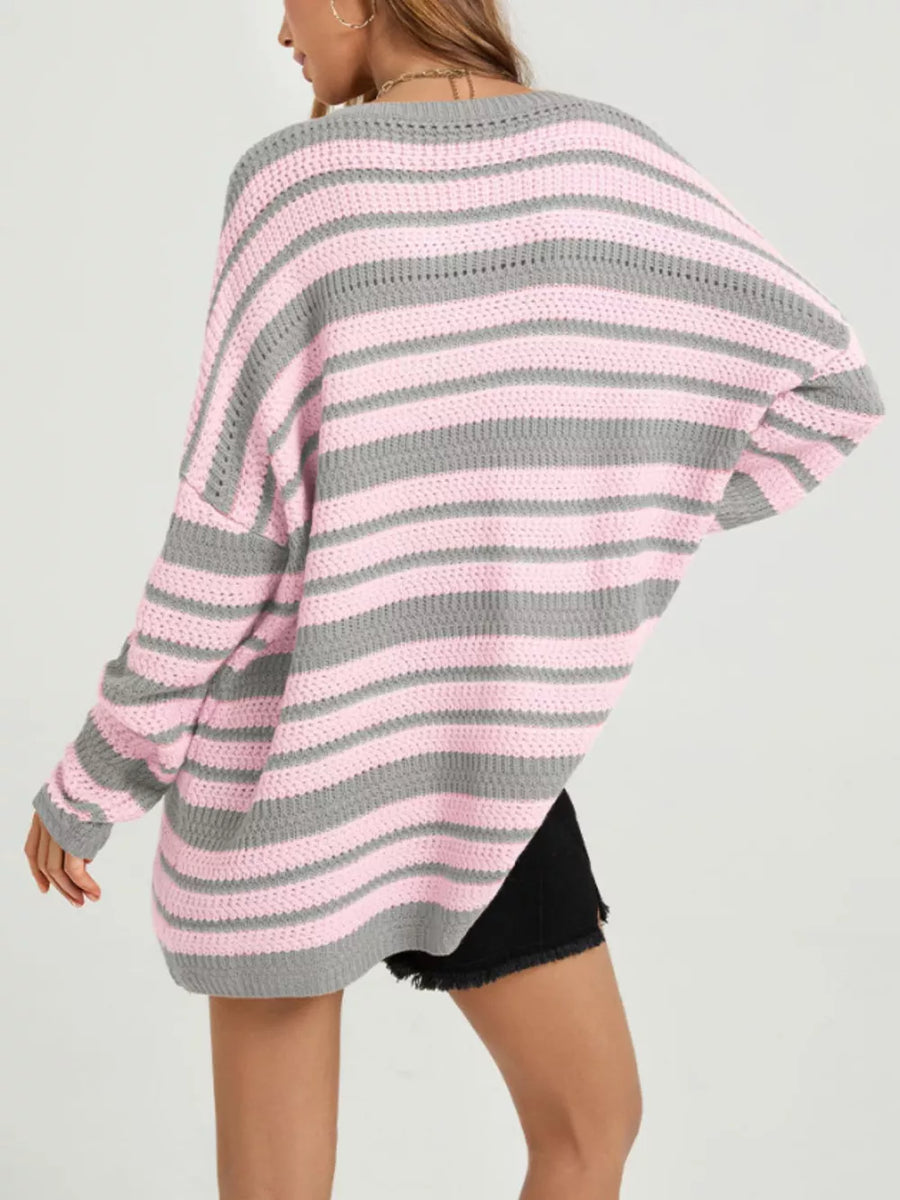 Pink pullover sweater with tunic-length and pullover
