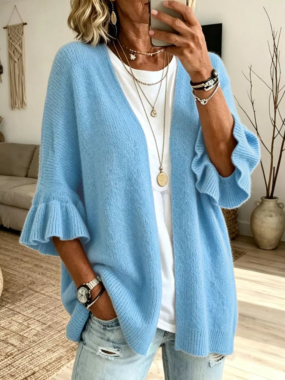 bohemian cardigan in Brown with v-neck