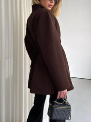 One Button Long Sleeve Blazer in Brown with one-button closure