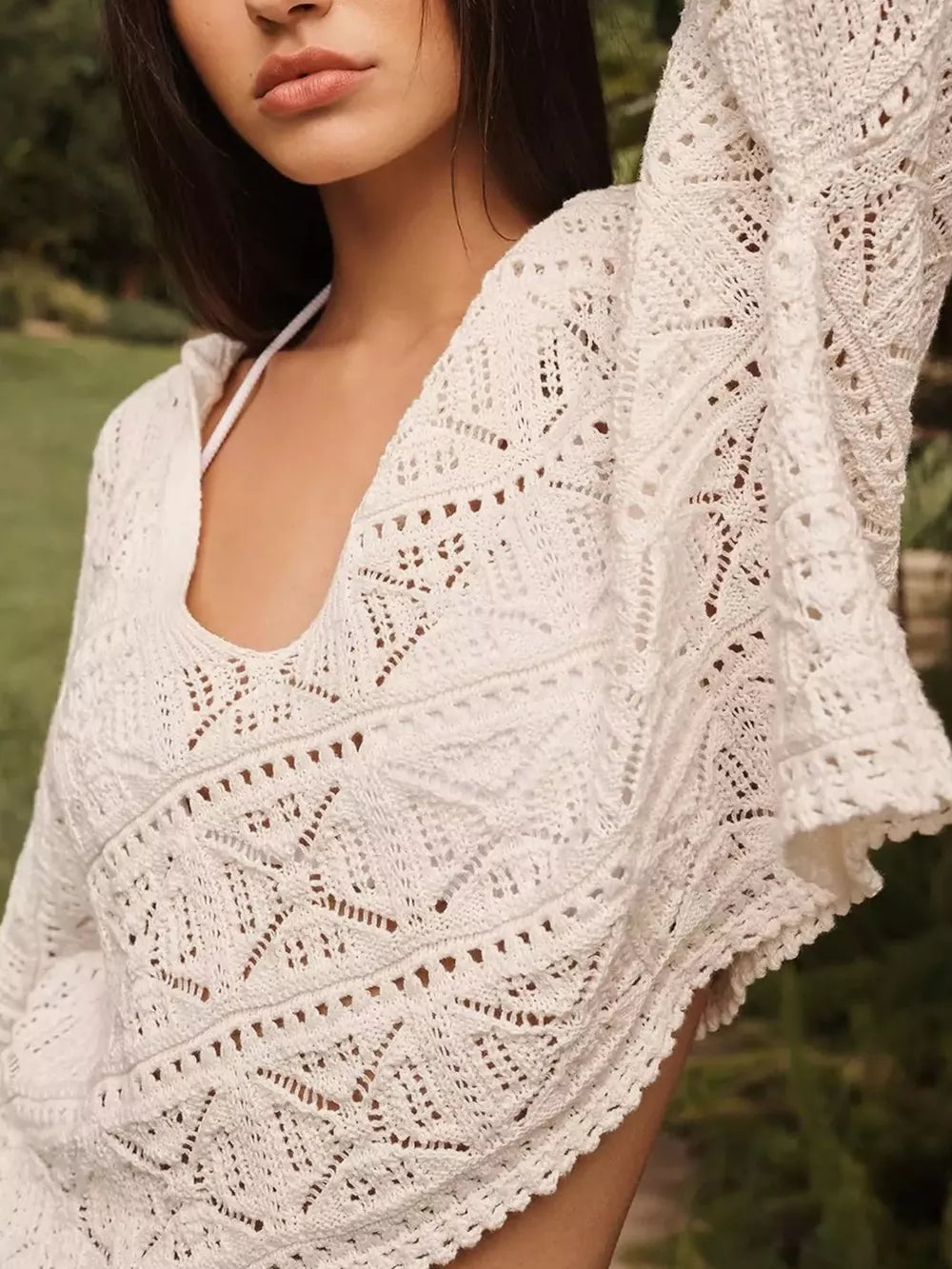 Apricot Openwork Hooded Knit Top And Shorts Set