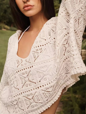 Apricot Openwork Hooded Knit Top And Shorts Set