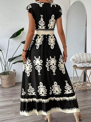 Ruffled Printed V-neck Maxi Dress in Dark Navy, view 13