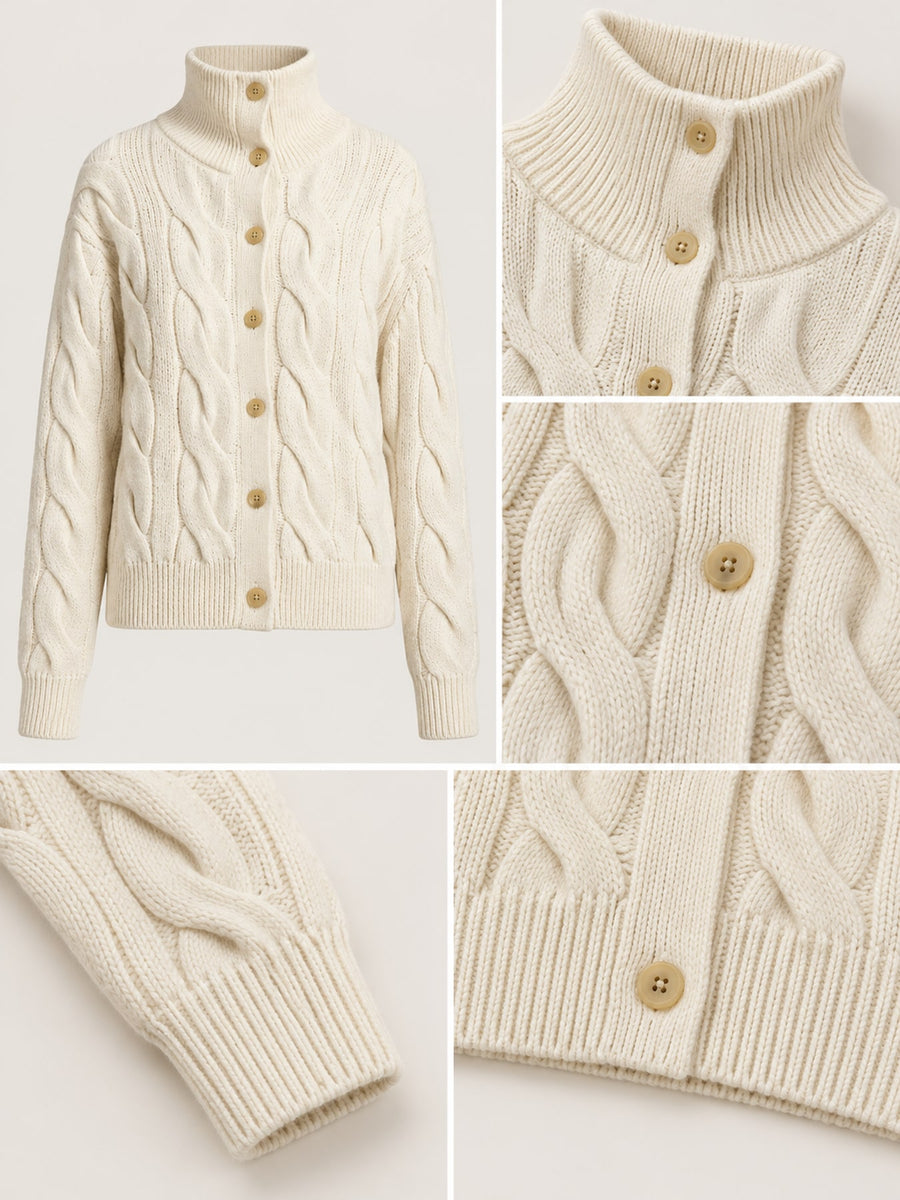 cardigan in Baby White with cable knit and cable knit