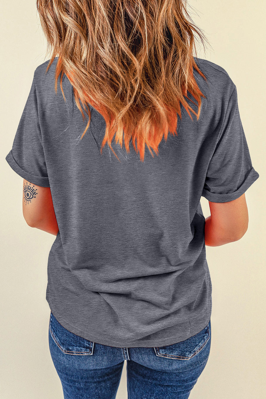 Dark gray checkered baseball graphic tee with cuffed short sleeves and a relaxed fit.