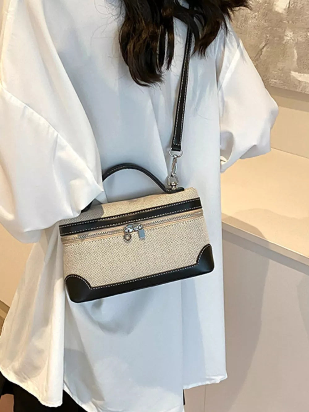 Top Handle Detachable Strap Mini Handbag in Black