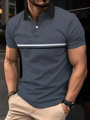 Dark Gray polo shirt with contrast stripe detail and black collar.